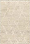 Close-up of the hand woven Aysu Area Rug in beige and bone. Features a subtle geometric pattern and wool texture. Design-Rectangle-576