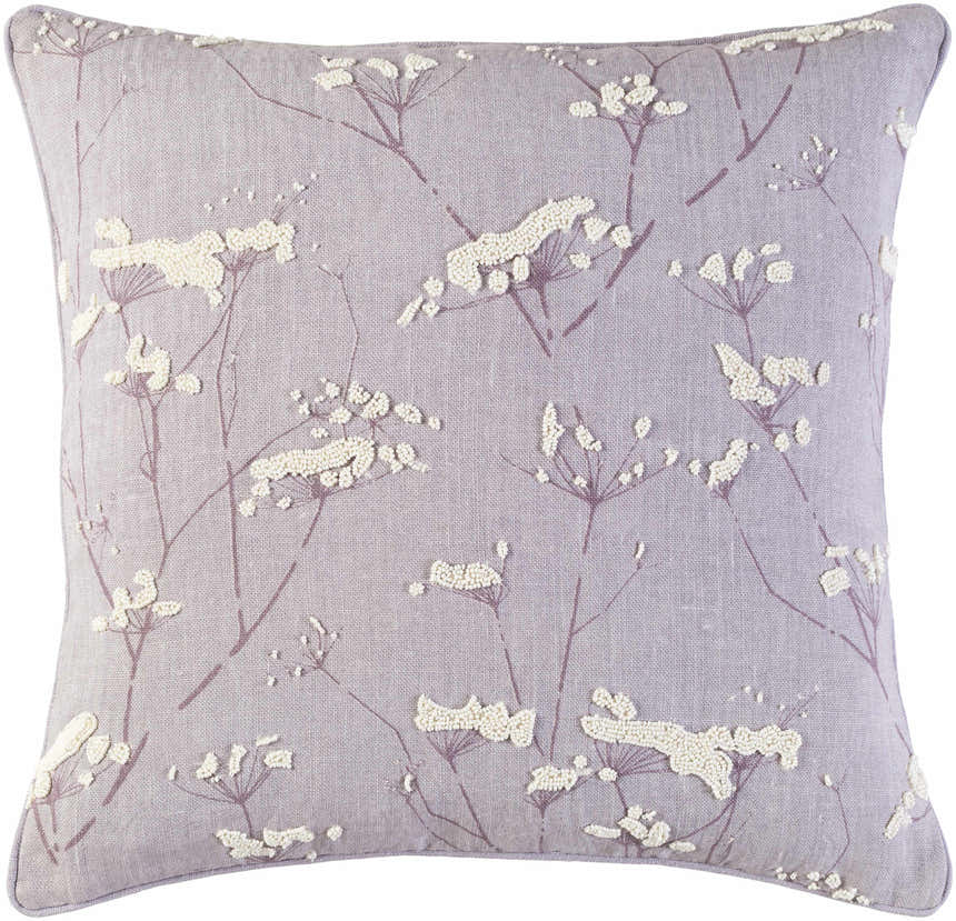Backworth Mauve Floral Embroidered Throw Pillow - Clearance