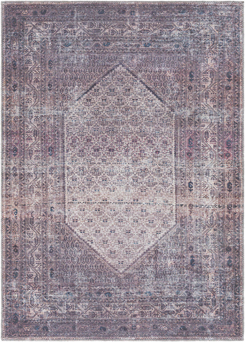 Close-up of the Dusty Pink Bagacay Distressed Washable Area Rug, showcasing its oriental design and soft, muted colors. Design-Rectangle-5373