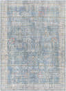Close-up of the Bagontapay Washable Area Rug, featuring a traditional floral pattern in blue, cream, and light brown tones. Design-Rectangle-5373