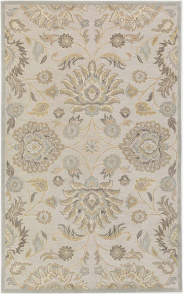 Close-up of the Conesus 1192 rug. Hand-tufted wool rug in ivory and taupe with a traditional floral pattern. Design-Rectangle-58