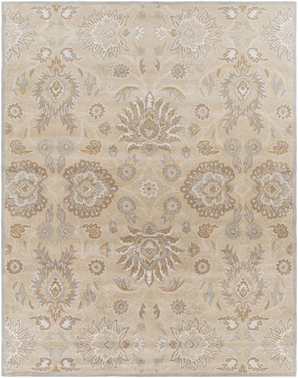 Close-up of the hand-tufted Conesus 1192 rug. Ivory and taupe wool rug with a traditional floral pattern. Bohemian style. Design-Rectangle-7696