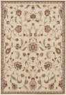 Close-up of the Bajadero Oushak Rug. Beige rug with a traditional floral pattern in coral, brown, olive, and gray. Design-Rectangle-537