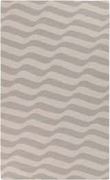 Close-up of the Balsam Area Rug, a hand-woven wool rug with a light gray and slate wavy stripe pattern. Design-Rectangle-58
