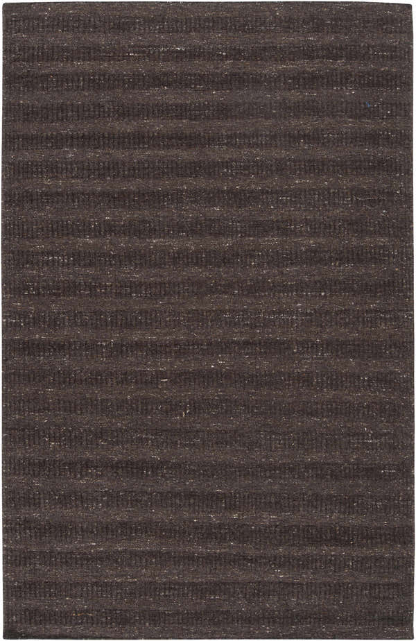 Close-up of the black Banbury Area Rug. Hand-loomed wool rug with a subtle striped pattern and textured weave. Design-Rectangle-58