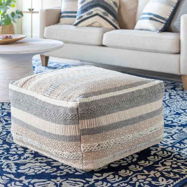 Bancroft Ivory Handwoven Textured Pouf