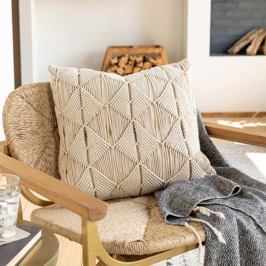 Bandon Cream Square Throw Pillow - Clearance