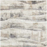 Close-up of the Banji Abstract Waves Area Rug. Beige, gray, and brown hues create a contemporary wave pattern. Design-Square-710