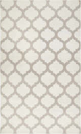 Close-up of Banks Ivory/Gray Trellis Wool Rug, featuring a repeating gray quatrefoil pattern on an ivory background. Design-Rectangle-58
