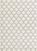 Close-up of the Banks Ivory/Gray Trellis Wool Rug, featuring a gray quatrefoil pattern on an ivory background. Design-Rectangle-811