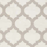 Close-up of Banks Ivory/Gray Trellis Wool Rug showing the ivory and medium gray Moroccan-inspired pattern. Swatch