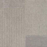 Close-up of the Bantiqui Area Rug showing a geometric pattern and textured viscose weave in neutral gray tones. Swatch