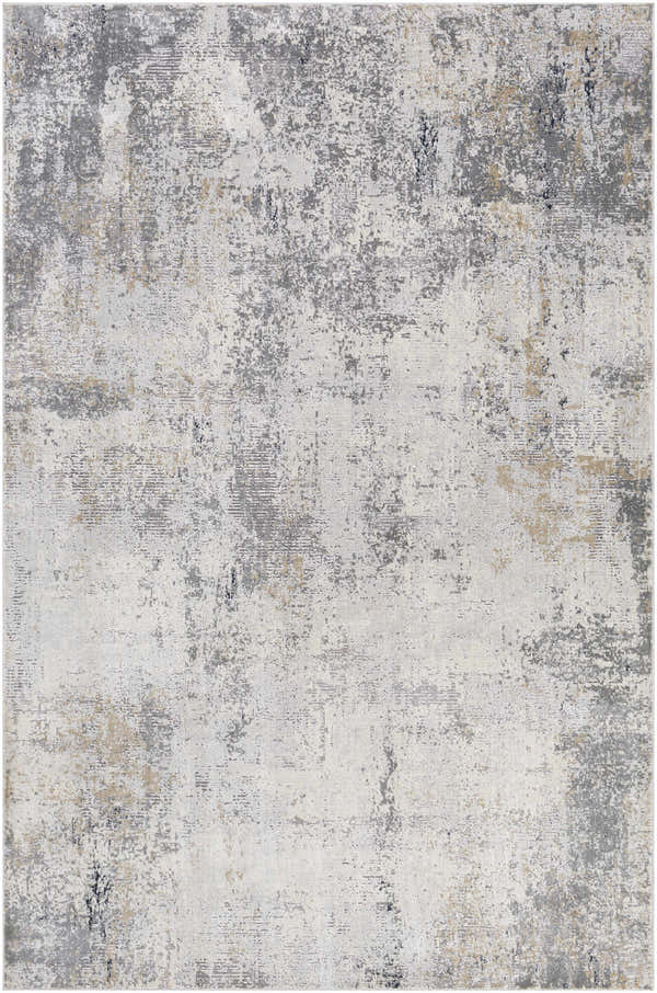 Close-up of the Baranduda Abstract Gray Luxe Rug, featuring charcoal, beige, and gray abstract patterns. Design-Rectangle-6796