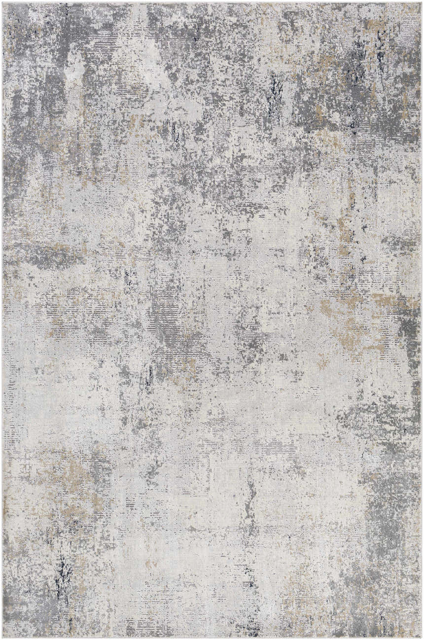 Close-up of the Baranduda Abstract Gray Luxe Rug, featuring charcoal, beige, and gray abstract patterns. Design-Rectangle-6796