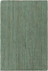 Close-up of the Barksdale Green hand woven jute rug. Features charcoal and mint colors with a natural fiber texture. Design-Rectangle-576