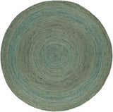 Round Barksdale Green Jute rug. Hand woven natural fiber rug in mint and charcoal with a concentric circle pattern. Design-Round-8