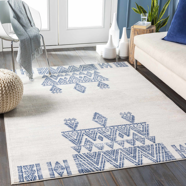 Wakita White/Navy Tribal Rug - Clearance