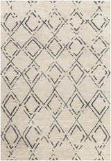 Close-up of Barlig Beige Trellis Jute Carpet, showcasing the hand-woven texture and black geometric diamond pattern. Design-Rectangle