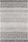 Close-up of the Barnwood Washable Area Rug. Black and cream cotton rug with a geometric, bohemian-inspired pattern. Design-Rectangle-5373