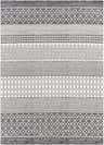 Close-up of the Barnwood Washable Area Rug. Black and cream cotton rug with Bohemian-inspired geometric patterns. Design-Rectangle-710102