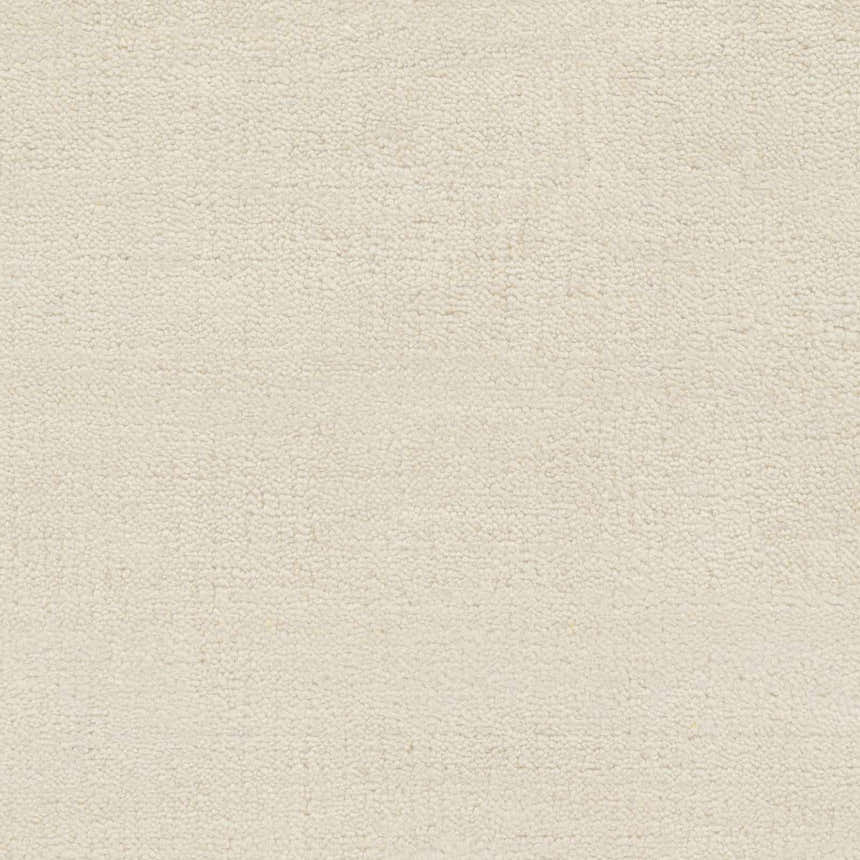 Close up of the white, hand-loomed Barree Area Carpet. Viscose rug texture shown. Contemporary style. Texture