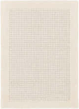 Close-up of the hand-tufted Barrow Wool Rug. Cream border and light gray textured center with a subtle striped pattern. Design-Rectangle-23