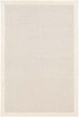 Close-up of the hand-tufted Barrow Wool Rug. Cream rug with a subtle light gray striped pattern and soft, textured wool. Design-Rectangle-576