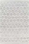 Close-up of the hand woven Bartimaeus Area Rug. Gray, nickel, and silverton diamond pattern on a textured polyester weave. Design-Rectangle-576