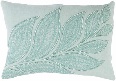 Baschurch Aqua Embellished Leaf Accent Pillow - Clearance