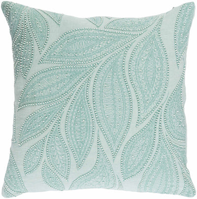 Baschurch Aqua Embellished Leaf Accent Pillow - Clearance