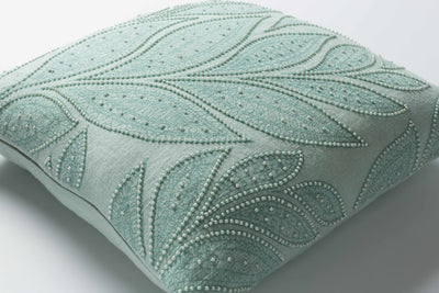 Baschurch Aqua Embellished Leaf Accent Pillow - Clearance