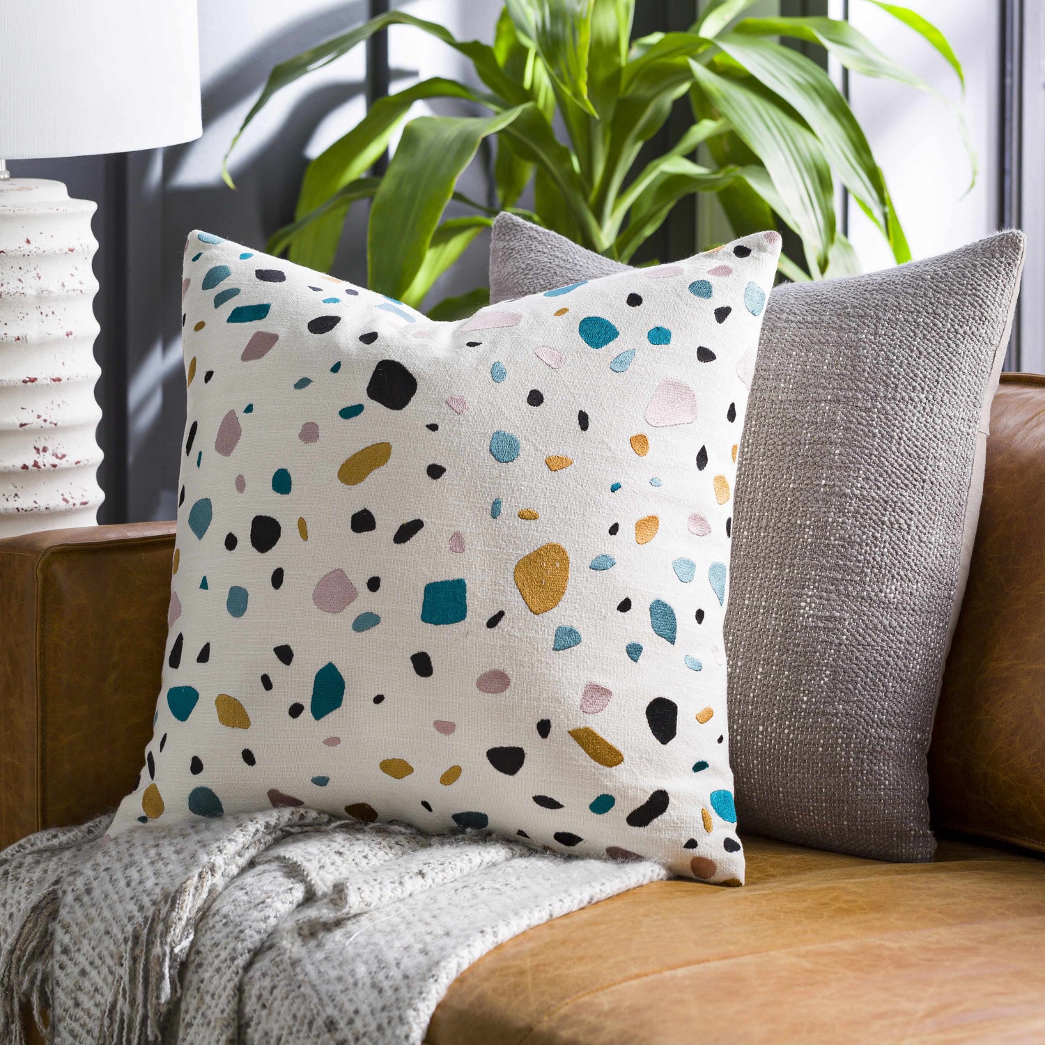 Basista White Terrazzo Pattern Accent Pillow - Clearance