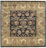 Bays Area Carpet, a hand-knotted wool rug with traditional floral patterns in amber, ink blue, and olive. Design-Square-8