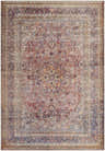 Close-up of the Belison Washable Area Rug. Traditional style rug with floral patterns in red, blue, and beige tones. Design-Rectangle-5373