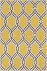 Close-up of Bells Area Carpet. Hand-woven wool rug with cream, gray, and yellow geometric lattice pattern. Design-Rectangle-576