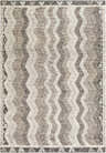 Close-up of Belspring Carpet featuring a contemporary zigzag pattern in black, dark brown, ivory, and medium gray. Design-Rectangle-69
