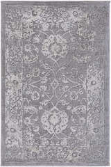 Close-up of the Benavides Gray Updated Traditional Tibetan Rug, showcasing its charcoal, gray, and ivory floral pattern. Design-Rectangle-23