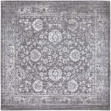 Close-up of the Benavides Gray Updated Traditional Tibetan Rug, featuring charcoal, gray, and ivory floral patterns. Design-Square-710