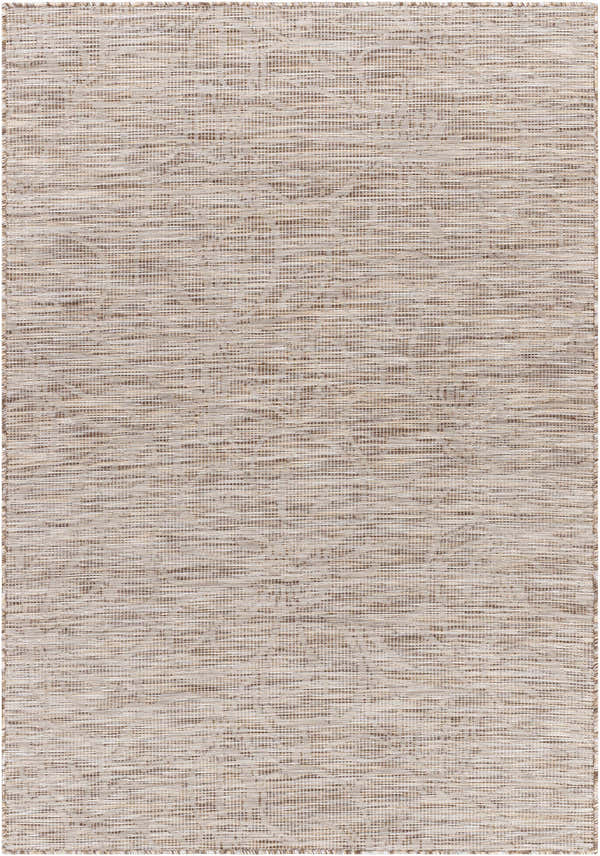 Close-up of Bensenville Flatweave Area Carpet with a woven texture in brown, light beige, and tan. Design-Rectangle-537