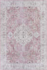 Detailed Bergman Distressed Red Area Rug with traditional floral pattern in blush, cream, and mauve tones. Design-Rectangle-576