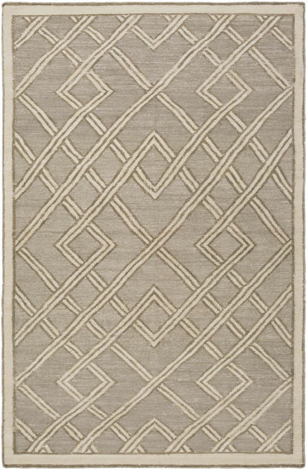 Bevier Area Rug, dusty sage and light gray. Hand-woven viscose rug with a geometric trellis pattern. Design-Rectangle-576