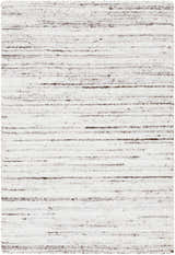 Close-up of the Beykoz Area Rug. Hand-loomed texture with cream and dark brown horizontal stripes. Contemporary style. Design-Rectangle-576