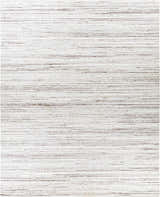 Close-up of the hand-loomed Beykoz Area Rug. Cream rug with dark brown and light beige horizontal striations. Design-Rectangle-810