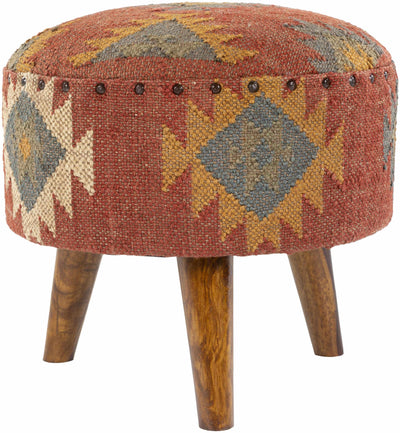 Brick Red Wood Frame Ottoman Stool