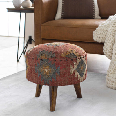 Brick Red Wood Frame Ottoman Stool