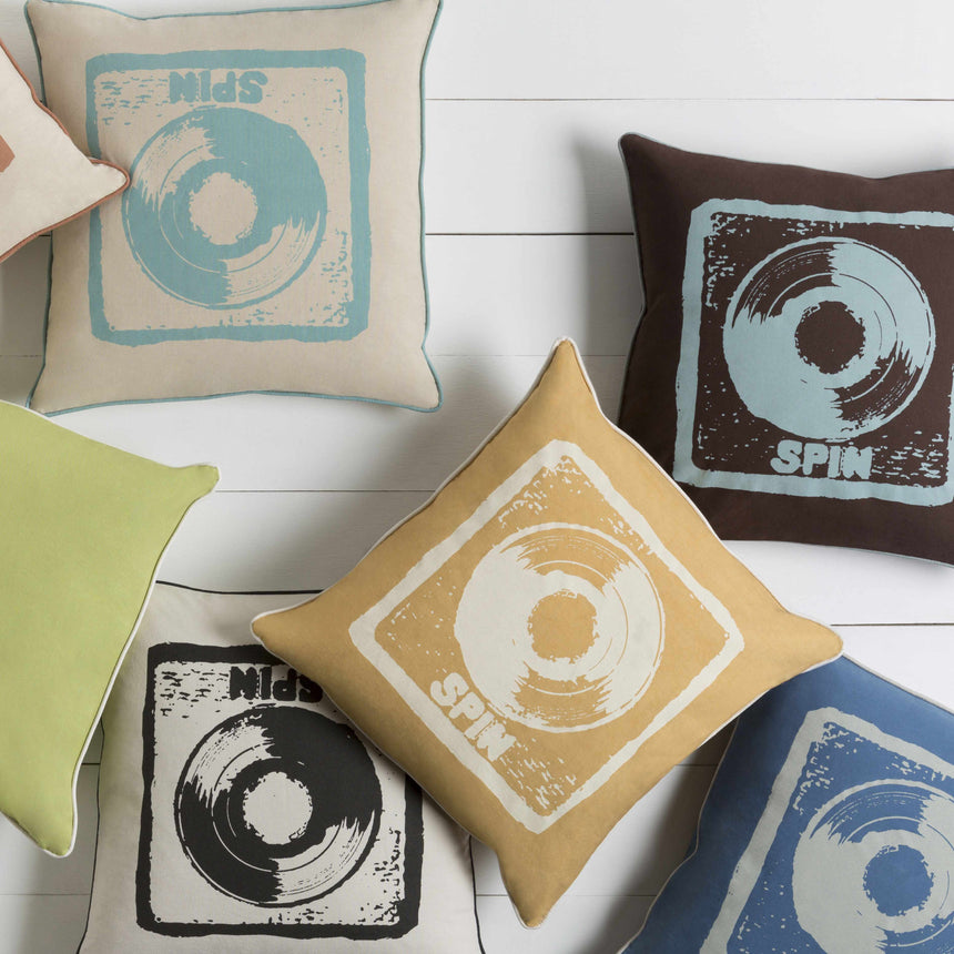 Brixworth Spin Black Vinyl Throw Pillow  - Clearance