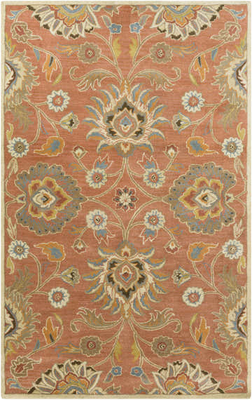 Detailed floral pattern on the hand-tufted wool Conesus 1112 area rug in beige, brown, and brick red tones. Design-Rectangle-58