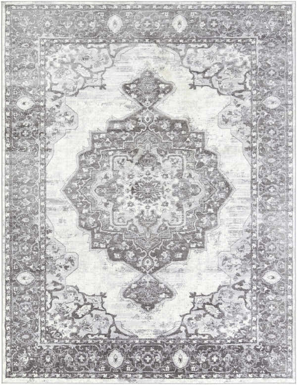 Detailed charcoal and light gray Bladensburg Carpet with traditional medallion pattern. Design-Rectangle-710103