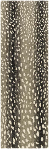 Close-up of the Athena Giraffe Print Wool Rug. Beige, charcoal, and brown tones with a unique animal-inspired pattern. Design-Runner-268