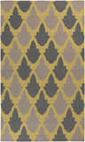 Close-up of the Blevins Area Rug featuring a brown, charcoal, and olive contemporary leaf pattern. Hand woven wool texture. Design-Rectangle-58